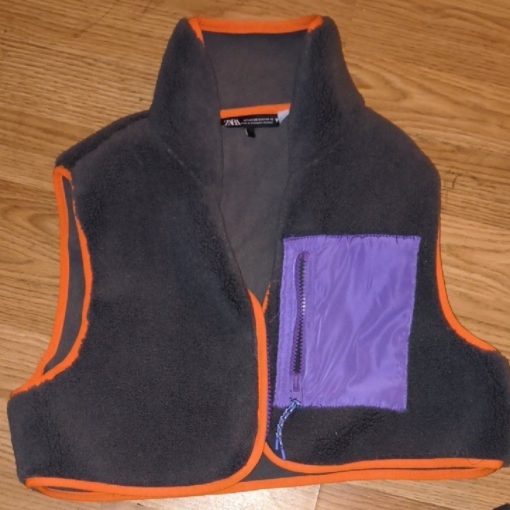Zara Gray and Purple Vest with Orange Trim